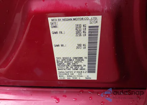 2015 Nissan Altima 2.5 S z USA, uszkodzony, nr VIN 1N4AL3AP3FC236812